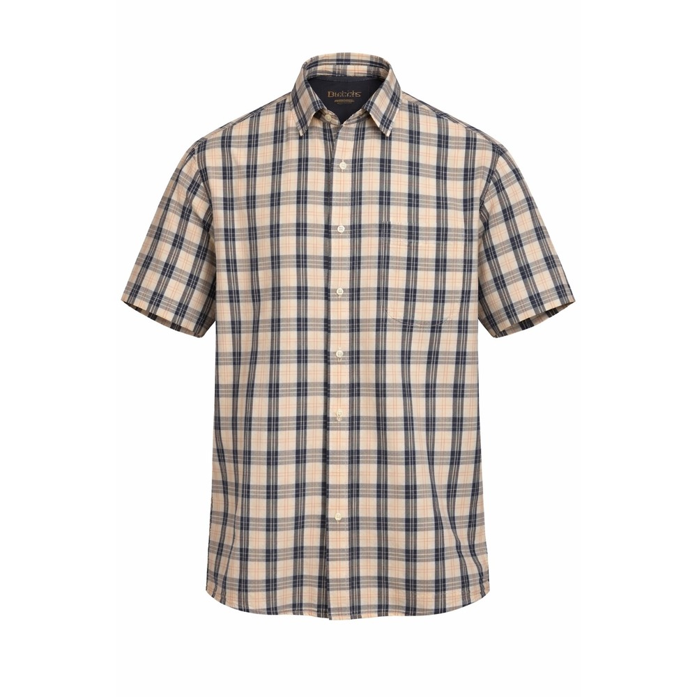 Britches Mens Short Sleeve Plaid Button Down‎ Shirt Navy Orange Cotton Size M